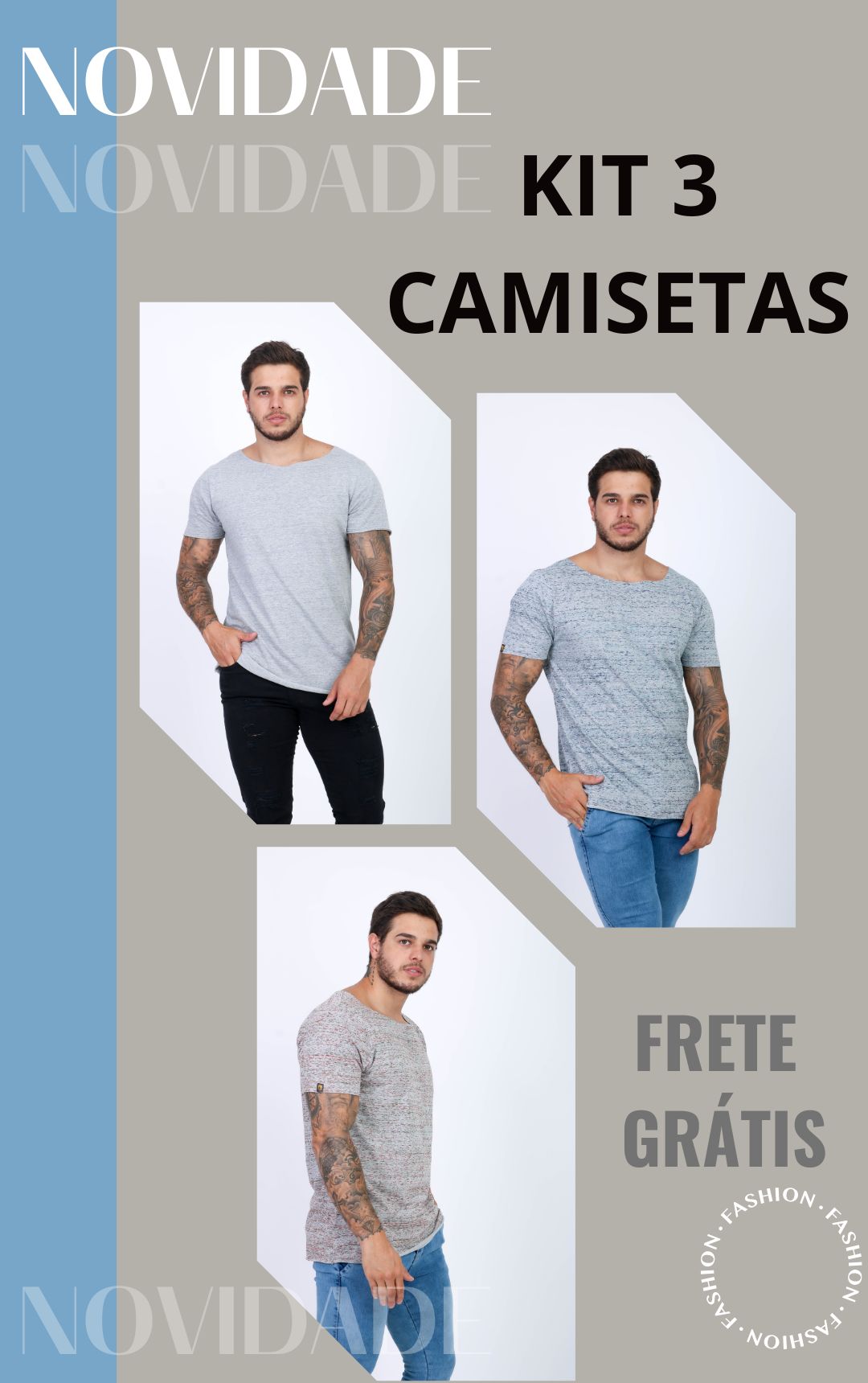 Kit 3 Camisetas Slim Gola Canoa Premium